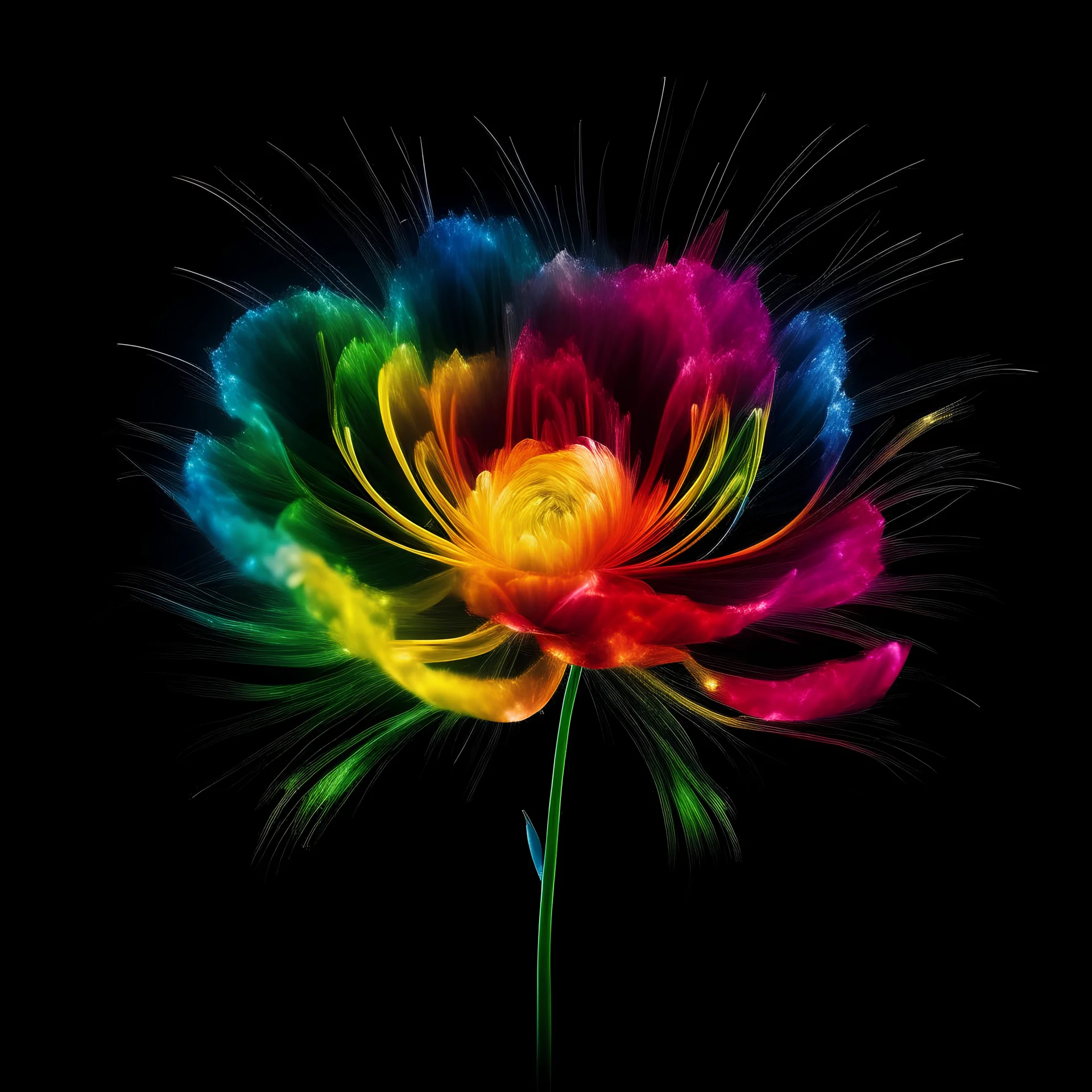 Create multicoloured rose with fireworks and black background