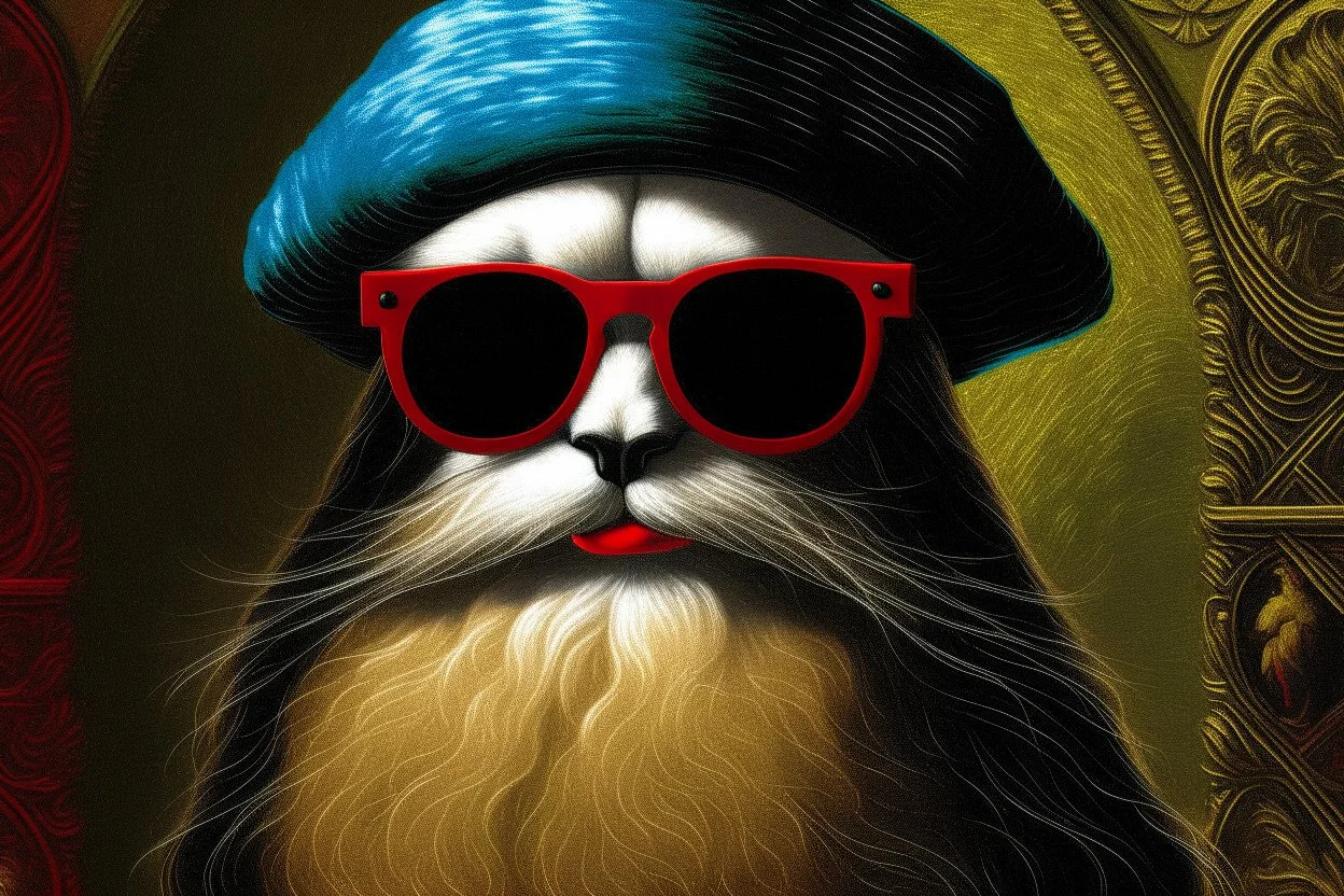 the leonardo gioconda with sunglasses, with mustaches and a xmas hat