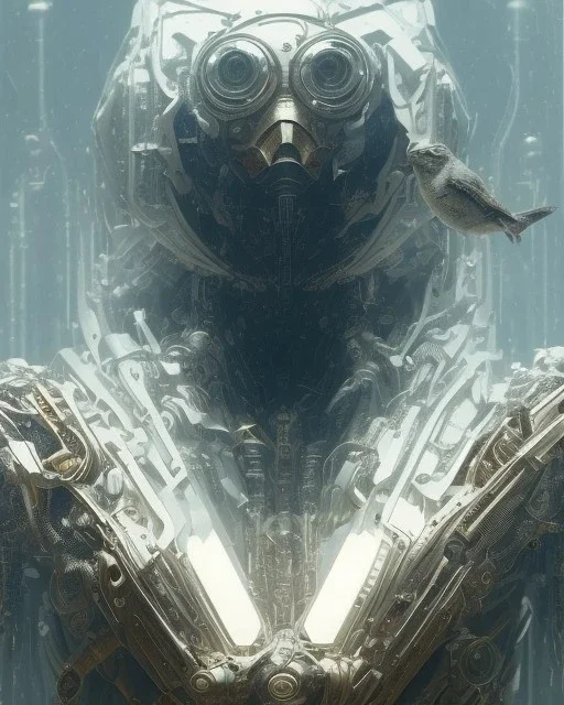 "cyborg, mysterious male, bird, full-scale head and shoulders portrait, 8k resolution concept art portrait by Greg Rutkowski, Artgerm, Wes Anderson Lut, tokio background, WLOP, Alphonse Mucha dynamic lighting hyperdetailed intricately detailed Splash art trending on Artstation triadic colors Unreal Engine 5 volumetric lighting Splash art fantasy"