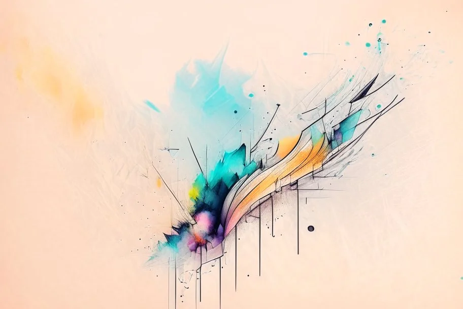 Abstract watercolour art with sketchy pencil outlines