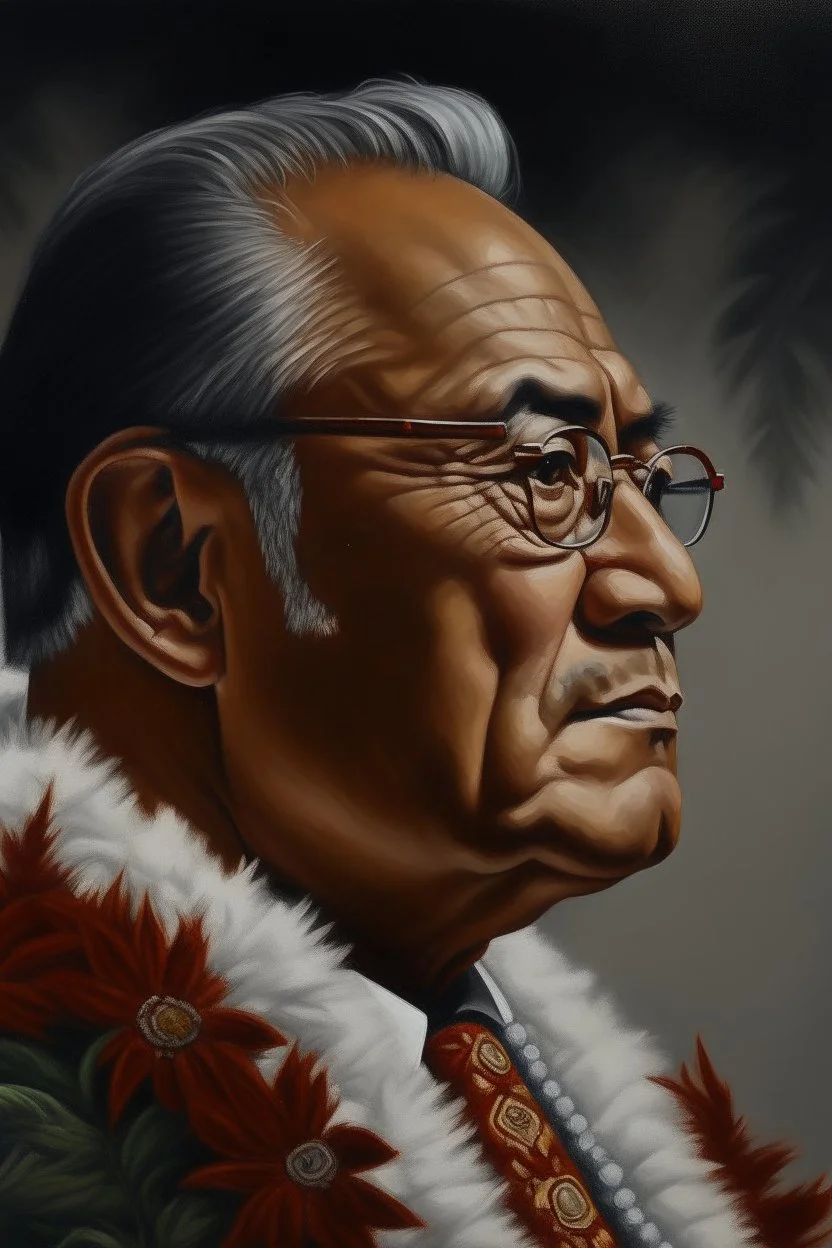 Side profile Painting portrait of samoan king with glasses