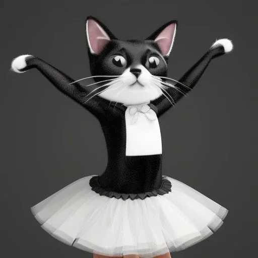 Dancing black and white Cat in a tutu