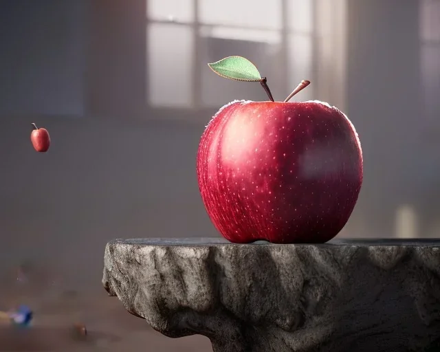 Red apple on the table with a drop of dew, detailed,ultra graphics,RTX, TXXA, SSAO, High quality,hyperrealistic, Super detailed, HDR,4k