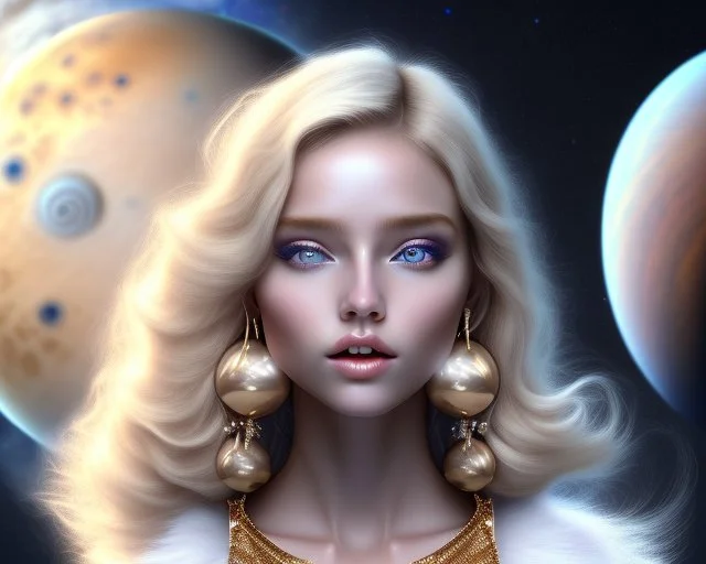 brown eyes, laugh, blonde sophie hennie cute young woman singing at saturns europa moon, golden jewelry, ice cold, winter, magnificent, majestic, highly intricate, incredibly detailed, ultra high resolution, complex 3d render,renaissance painting