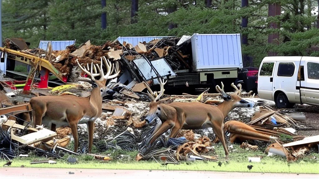 the deceased fawn's family deer raid moving truck company parking lot making a lot of destruction like criminals