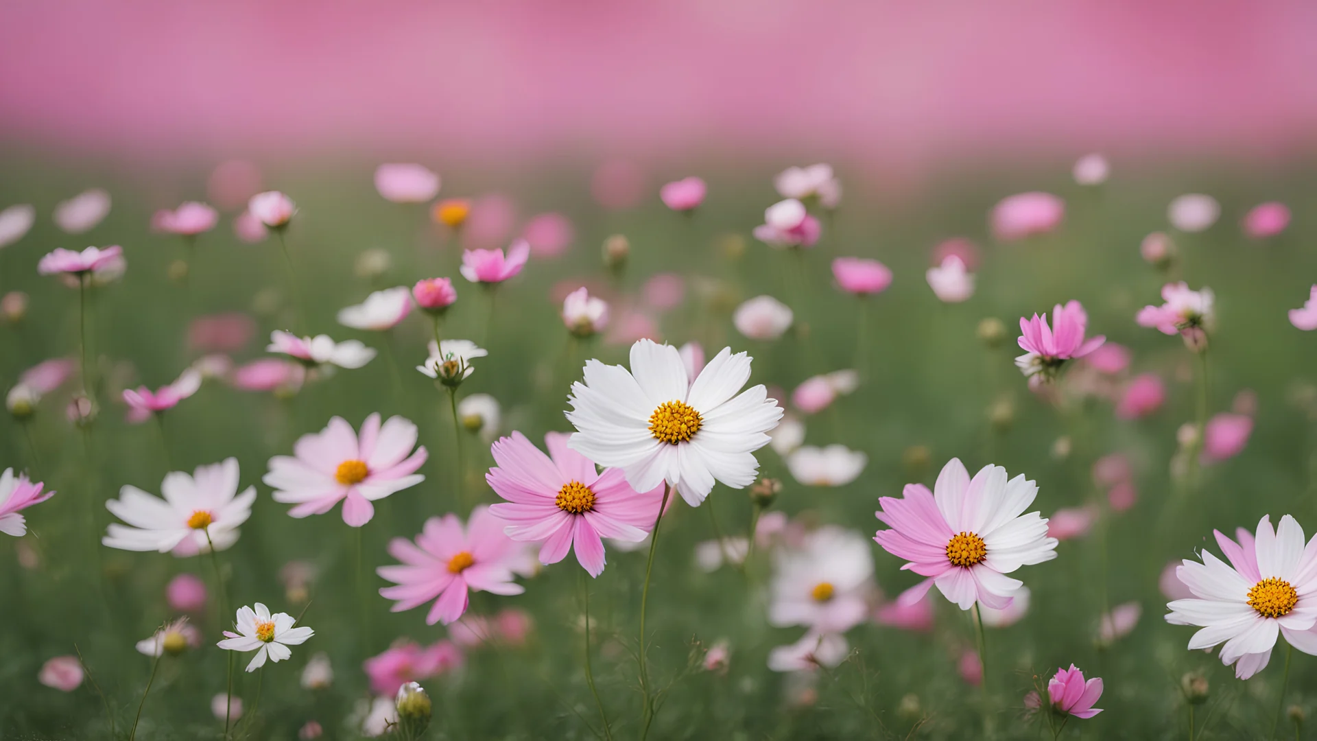 White cosmos flower among pink on field