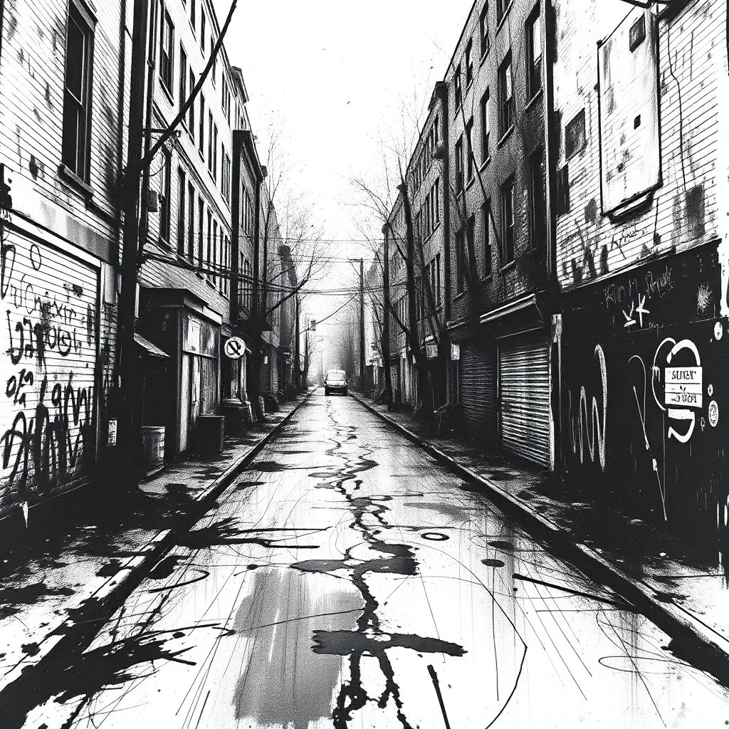dirty back streets ghettoblaster abstract particles waves length sonic capacity black and white cube