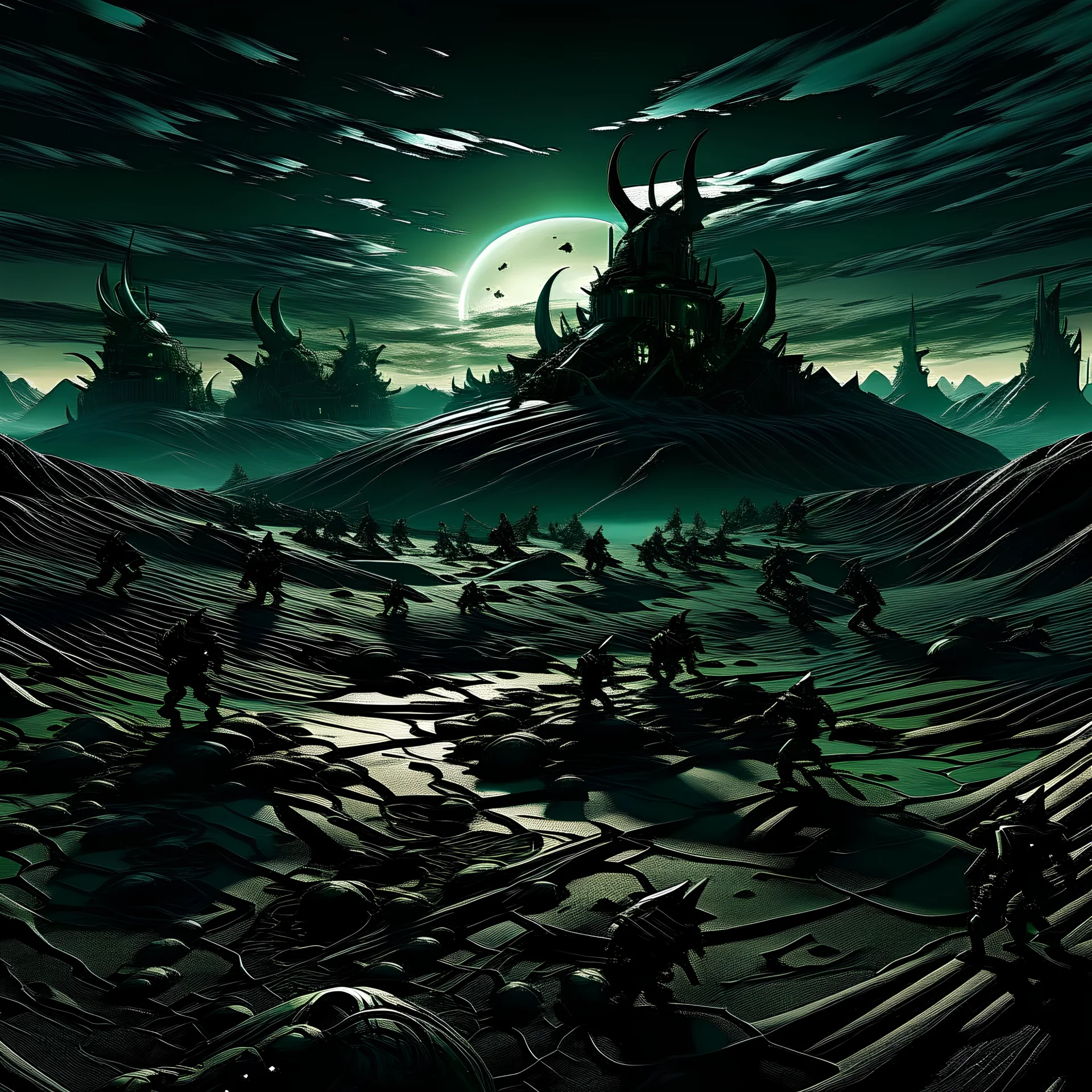 black and green dystopian nightmare battle