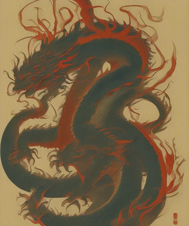 Ukiyo-e style art, dragon