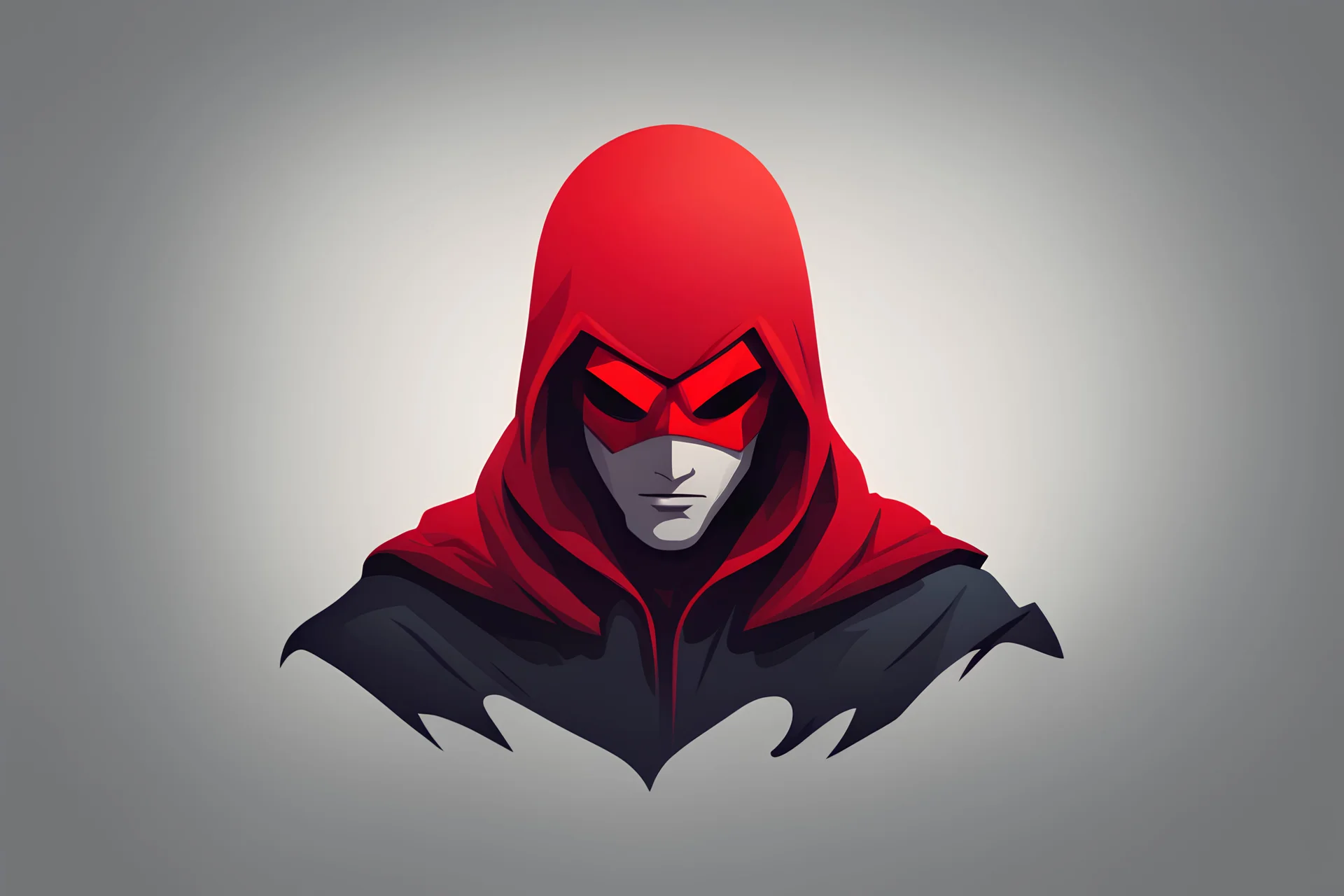 The logo of an app has the face of a person with a red hood in a way that droops down covering their eyes