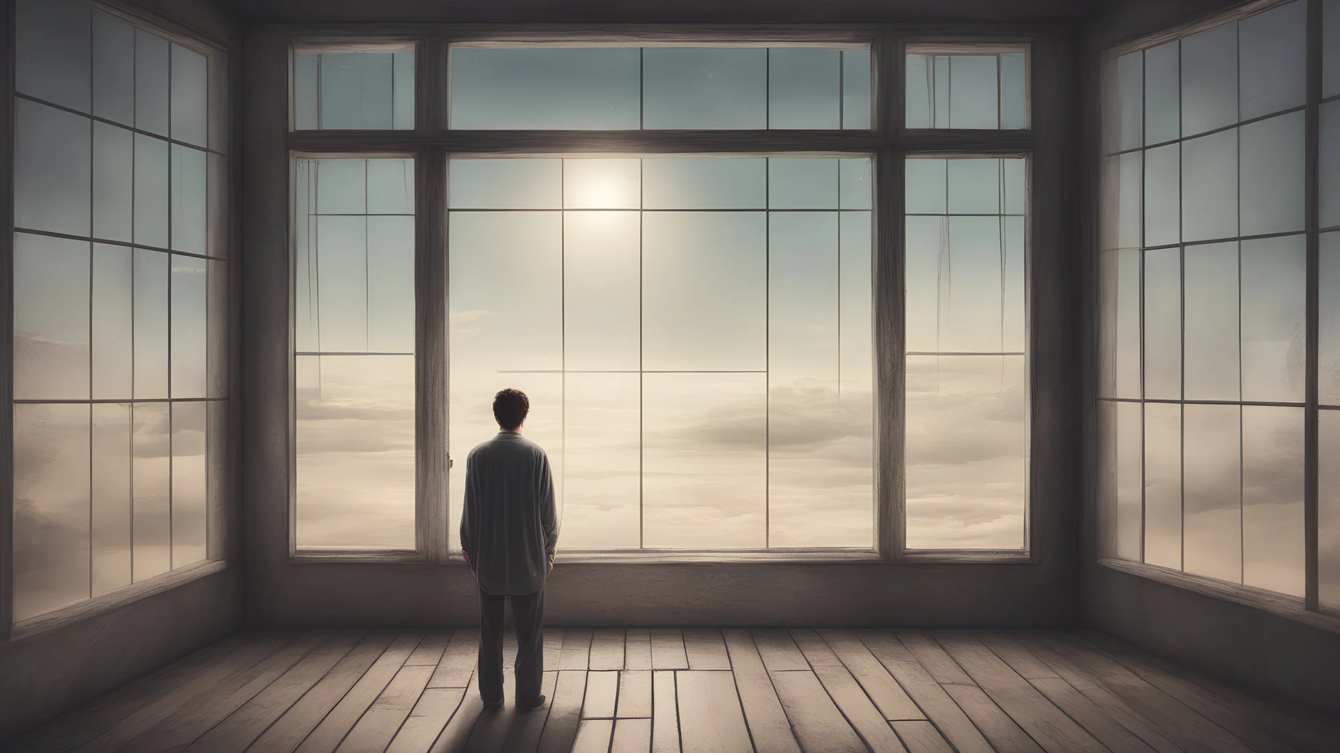 Lonely man staring through Johari Window in a dream