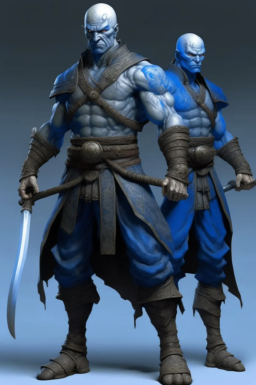 giant muscle blue men realistic samouraï yukatan