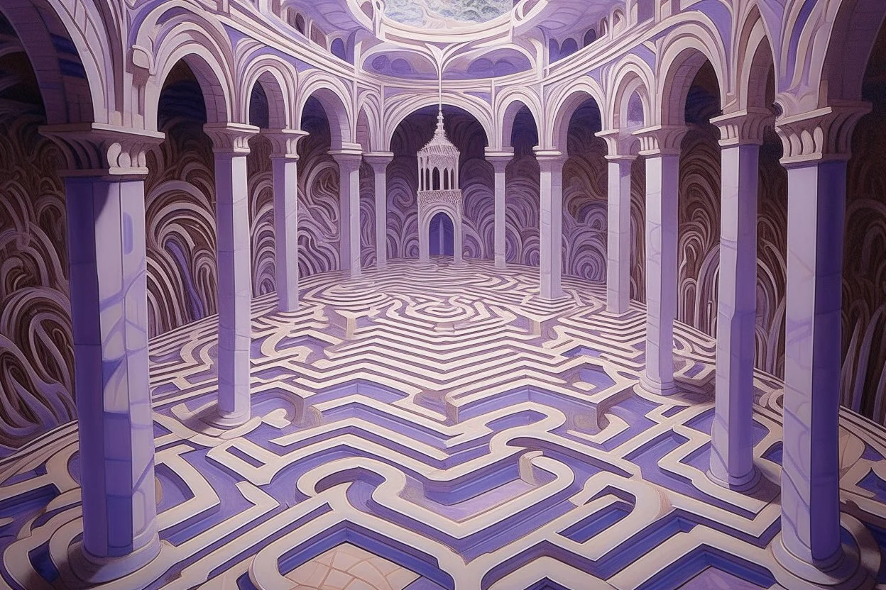 A light purple maze of illusion painted by Antoni Gaudi