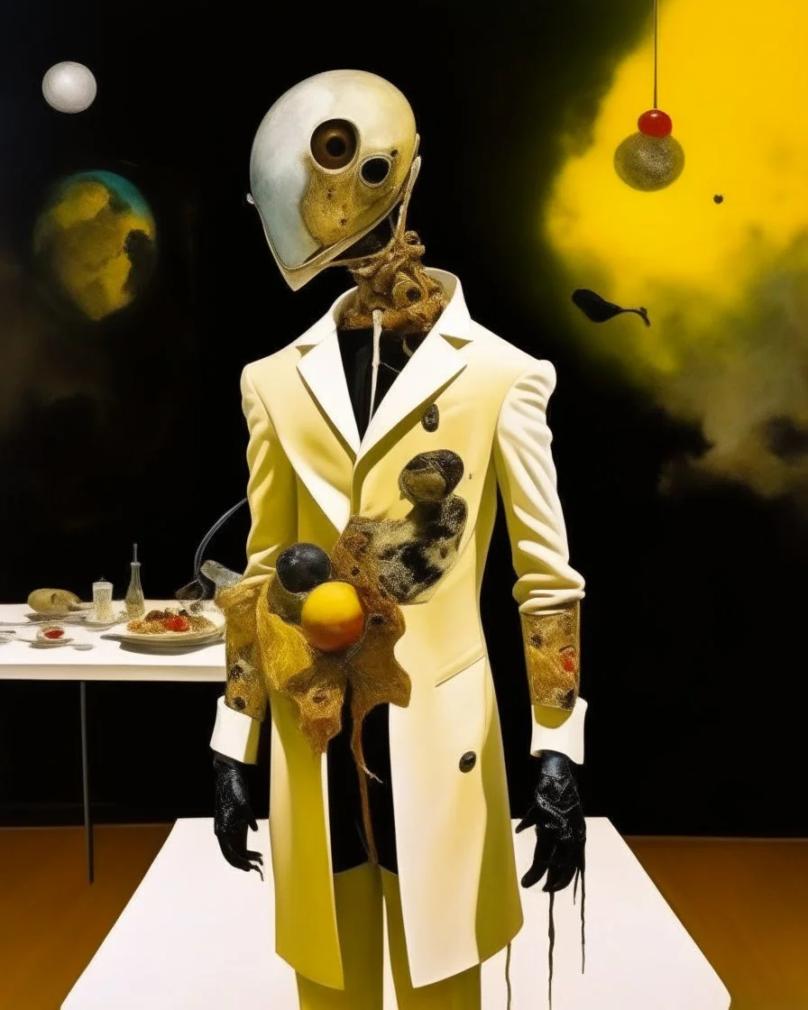 human body with mask, universe-like complex surgical instruments mixed with human body-like table,symbolism,surrealism,minimalism,Painting By Adrian Ghenie, Rene Magritte, Salvador Dali, Lucian Freud