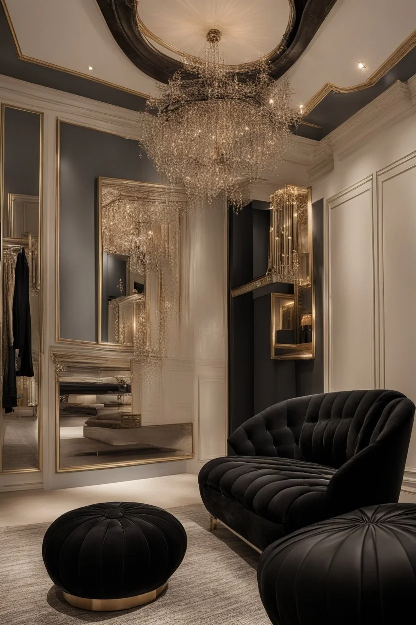 A luxurious company for fashion design with black furniture and black décor