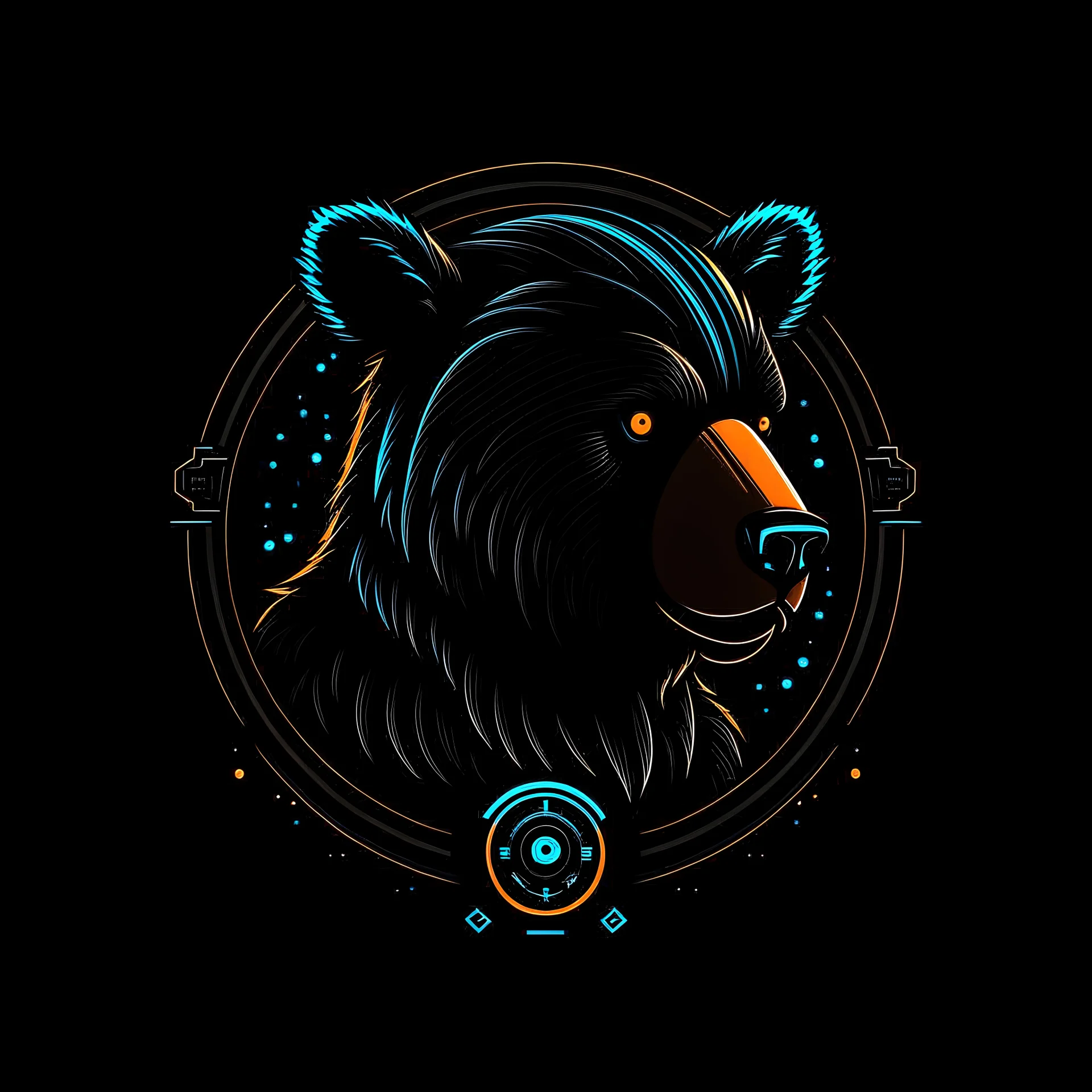 A cyborg bear logo design, black background