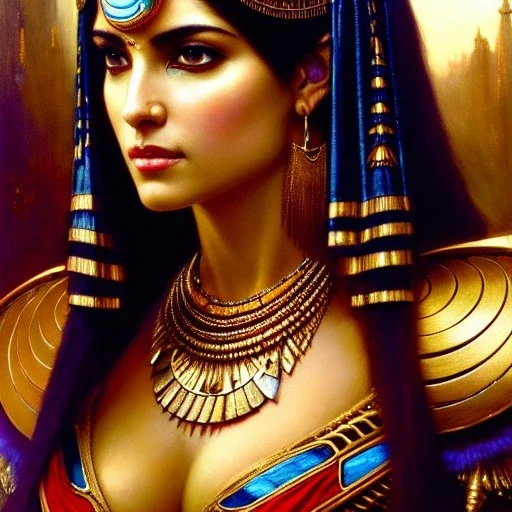 portrait beautiful face Cleopatra ,busty,ancient metal armor balanciaga fashion clothe painting by gaston bussiere, greg rutkowski, yoji shinkawa, yoshitaka amano, tsutomu nihei, donato giancola, tim hildebrandt, oil on canvas, cinematic composition, extreme detail,fit full head inside picture