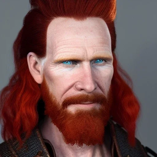 Portrait of courtney gains as a ruggedly handsome but joyful roguish pirate, charismatic, attractive male, masculine, perfect, precisely detailed, lightly freckled face, meticulously detailed multi-hued ginger carrot-colored cherry red fiery hair; Malachai of the corn; fantasy, intricate, elegant, highly detailed, digital painting, artstation, concept art, matte, sharp focus, illustration, art by artgerm and greg rutkowski and alphonse mucha