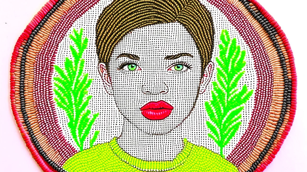 Make a Wide Fabric Panel of embroidery,5 portraits , weave with threads, tapestry