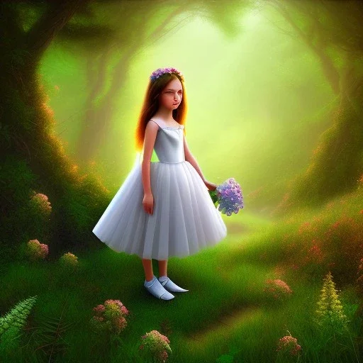 forest in flower girl, Special Lighting, Background. Solid color, forest