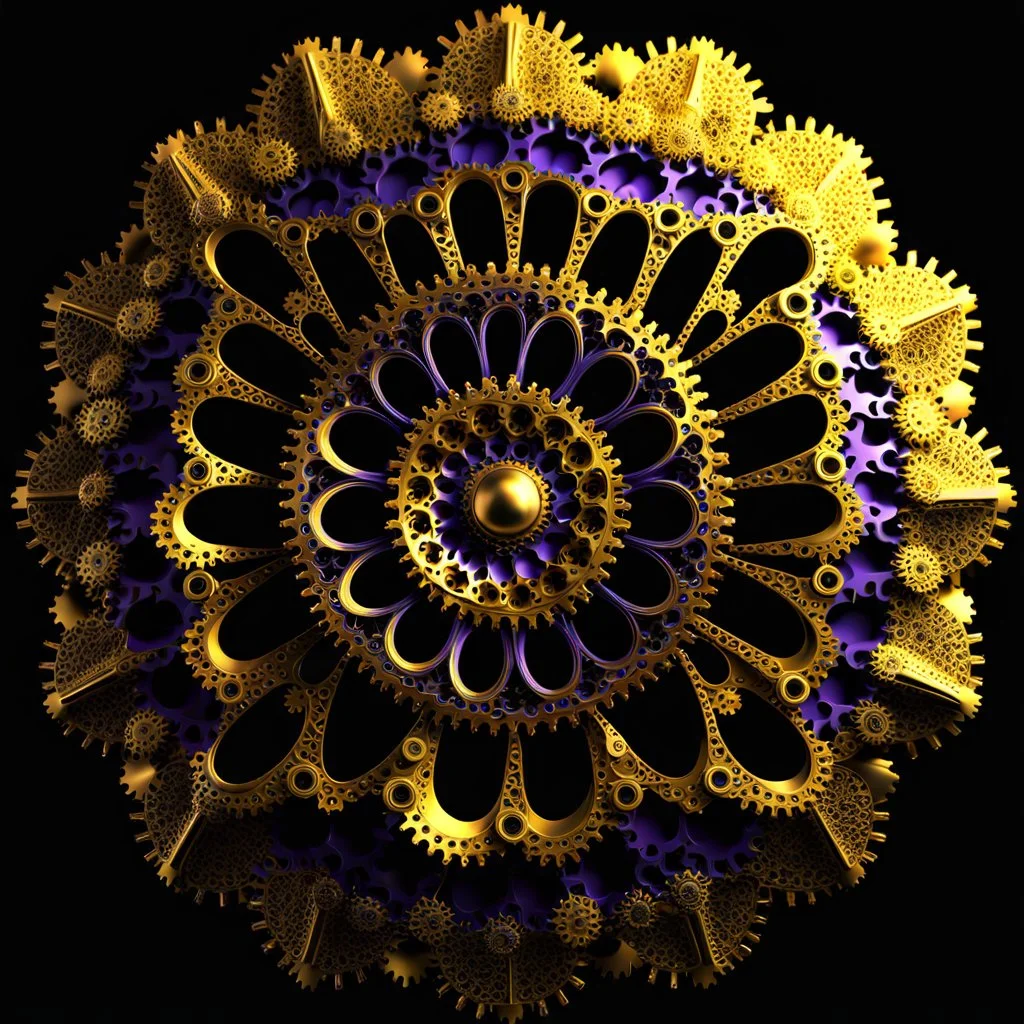 a julia set 3d fractal made of small metallic random color gears