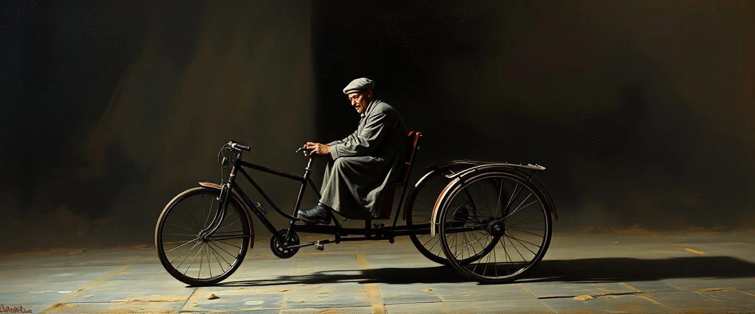 master oil painting by Rembrandt, trike man