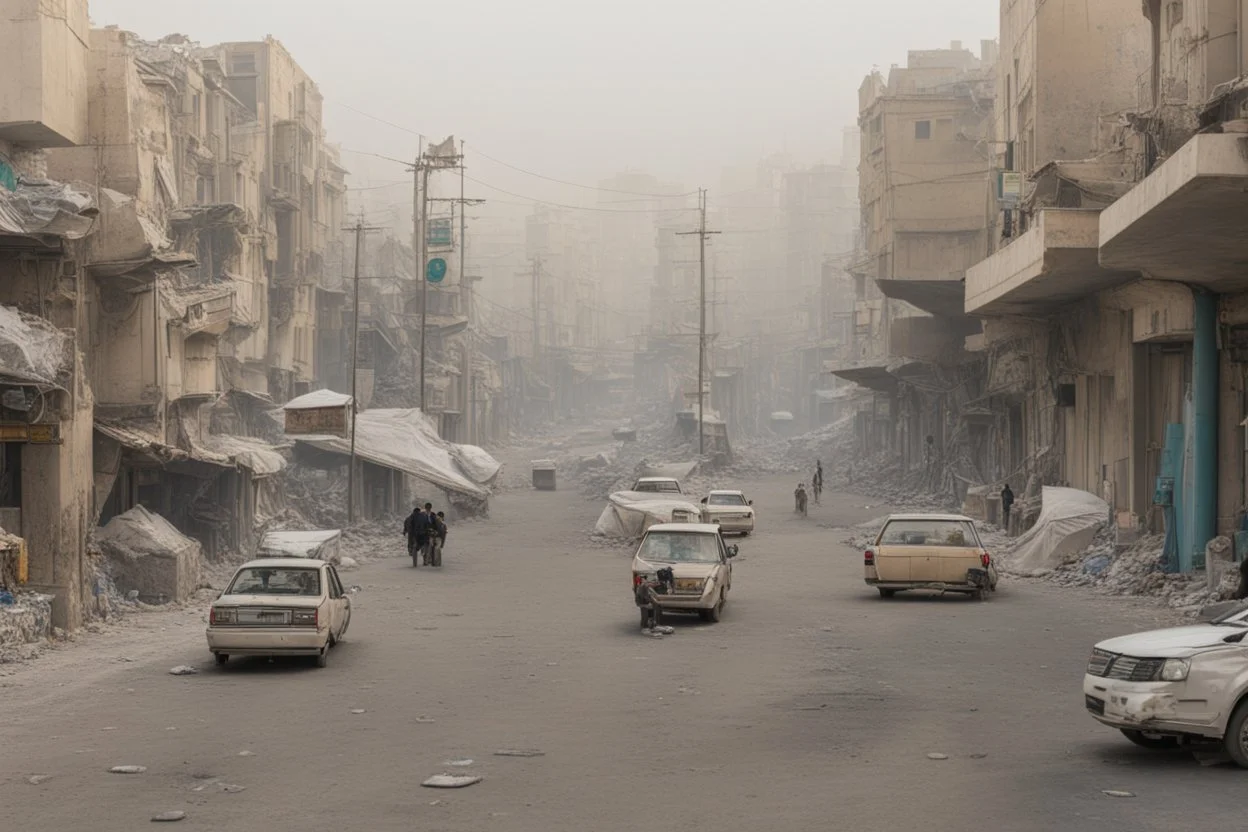 a modern street in a town pollution like tehran