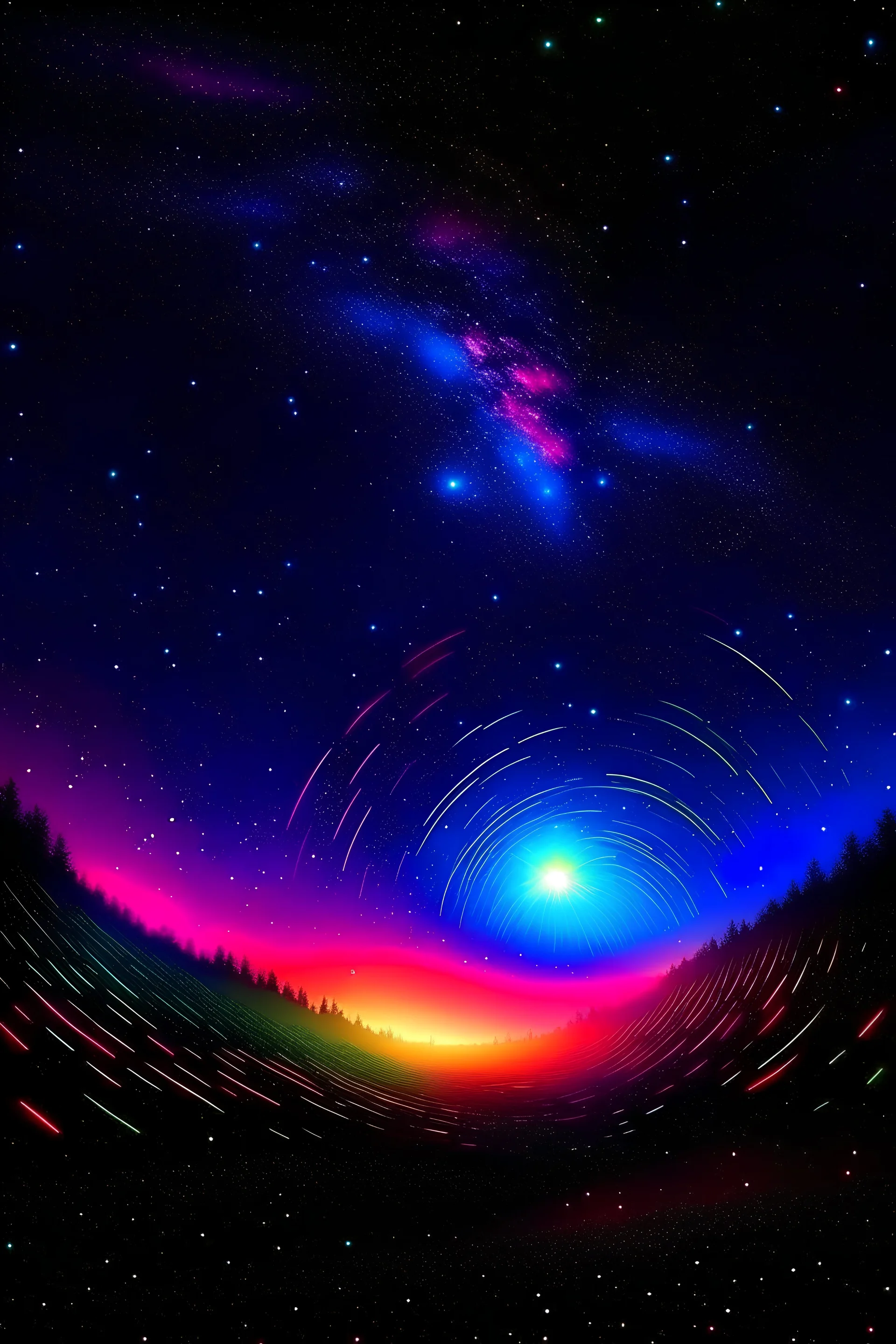 hill neon blackhole on star sky