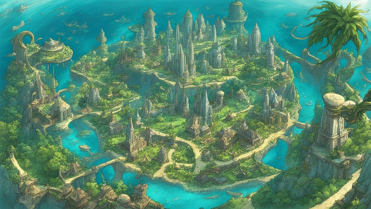 atlantis city, a lot of see trees