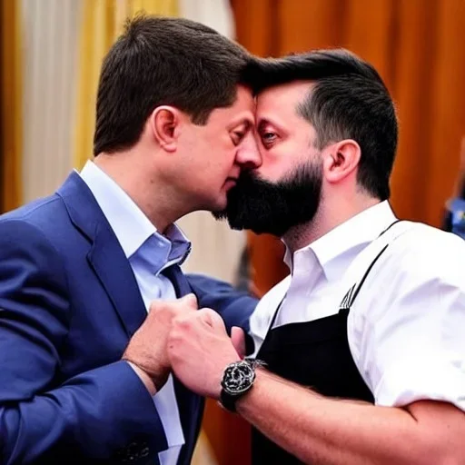 Volodymyr Zelensky WITH A BEARD wearing TANKTOP, KISSING JOE BIDEN