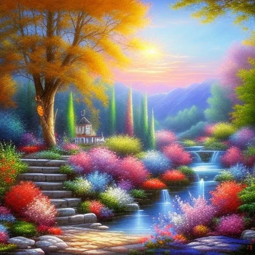 magical-garden-of-the-angelic-kingdom-blue-and-pink-plants-and-trees-small-river-sunshine-flowers-haze-thumb