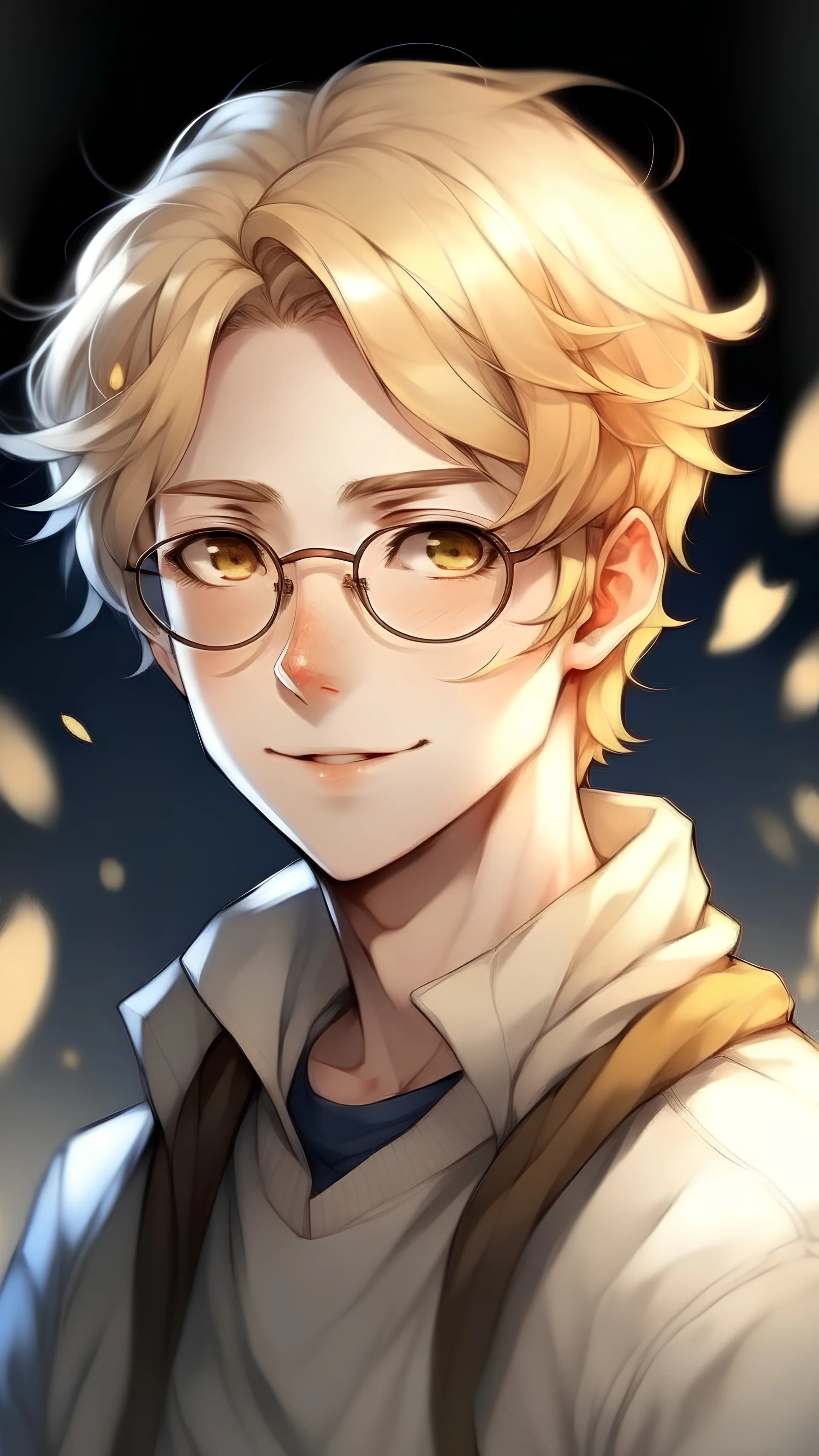 1 male, blonde hair, short hair, glasses, anime, posing for photo