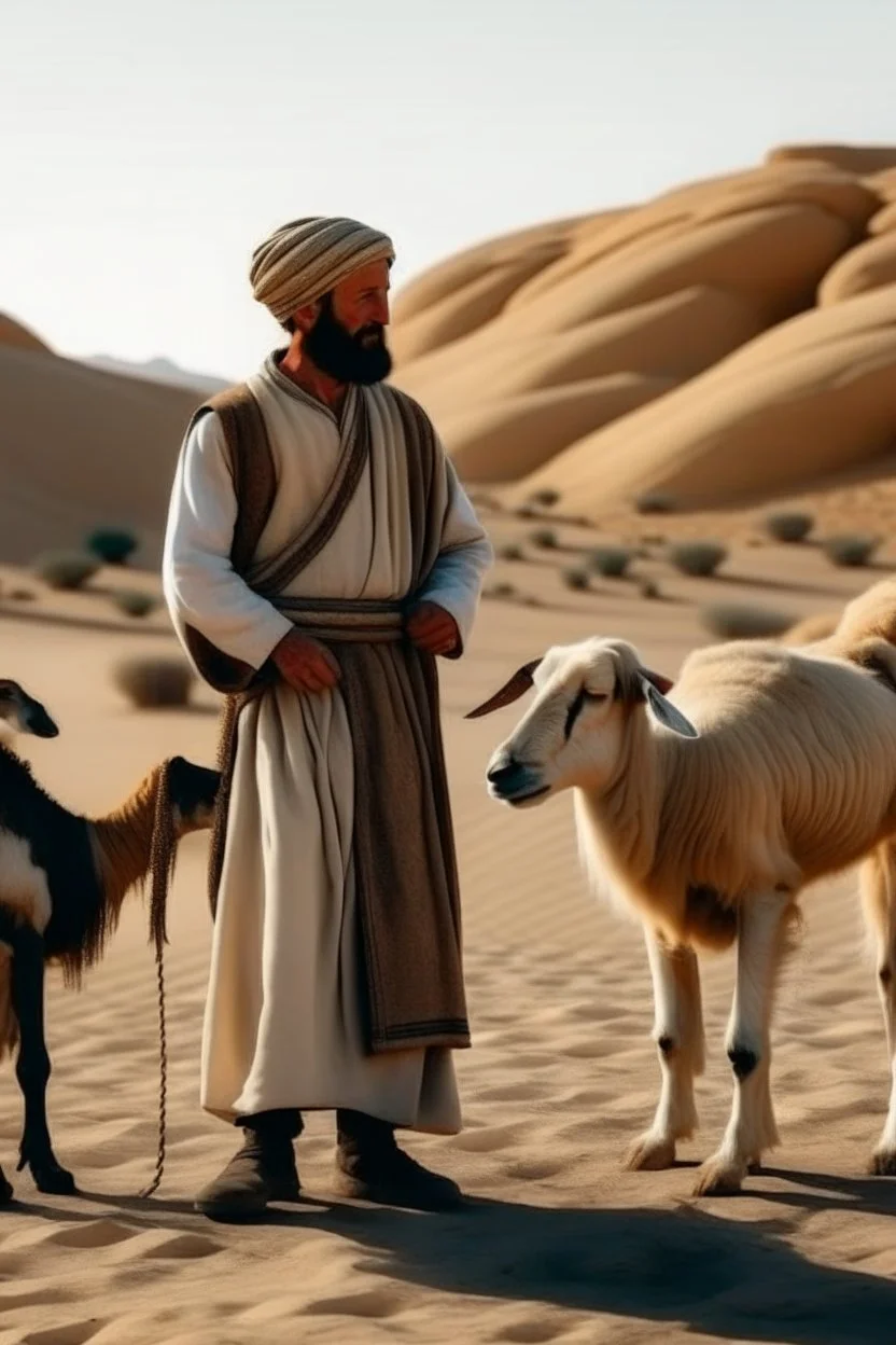 راعي ومعهو كلب وعنز في الصحراء