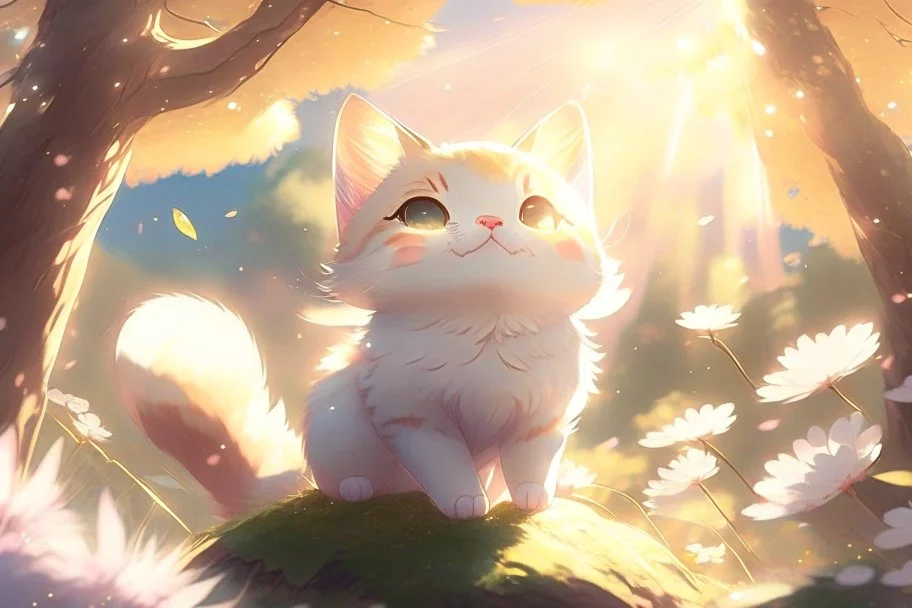 cute anime chibi cat in magnolia forest in sunshine Weight:1 heavenly sunshine beams divine bright soft focus holy in the clouds Weight:0.9