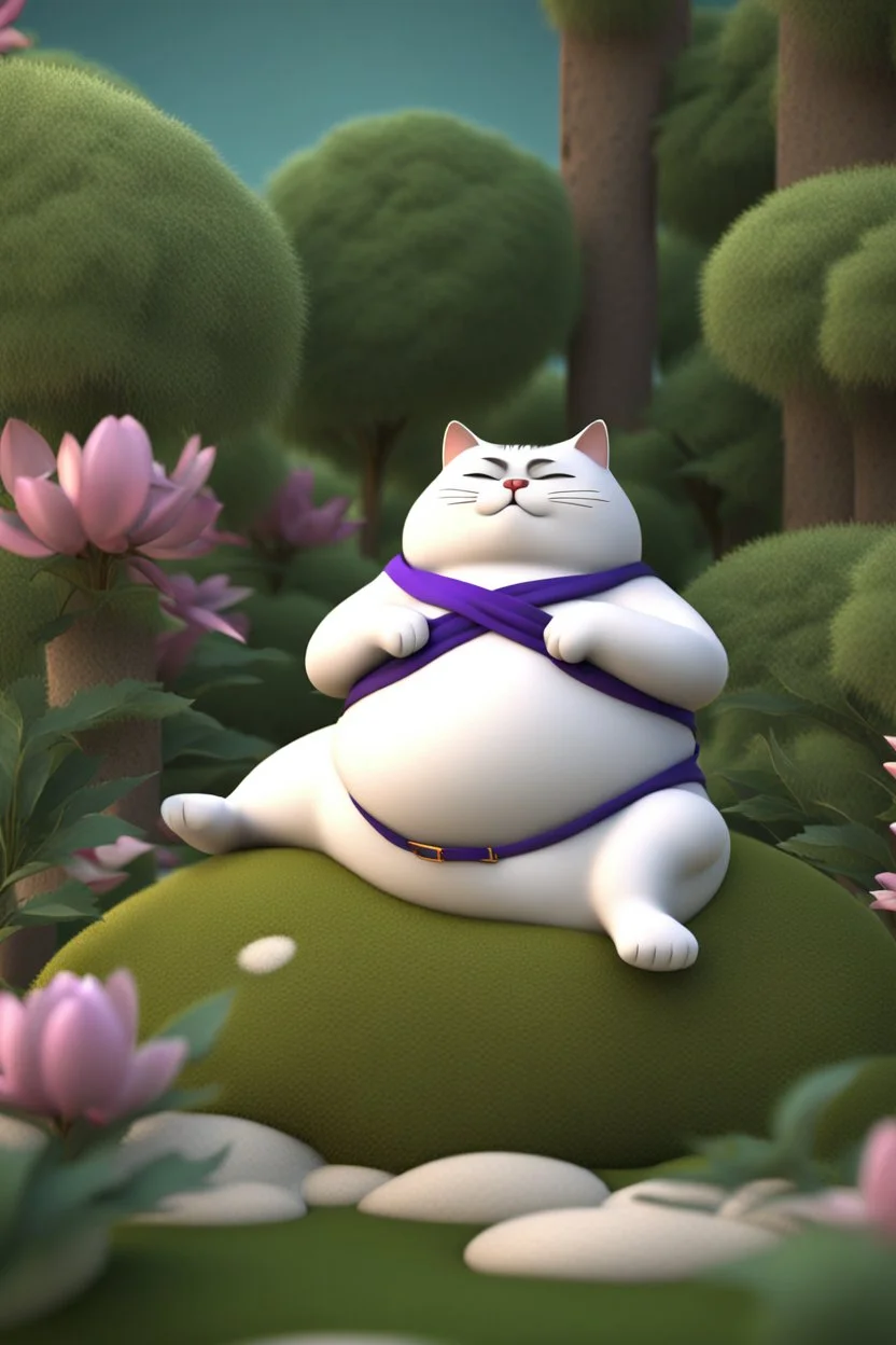 A fat cat doing yoga, relaxing,3d animation ,funny