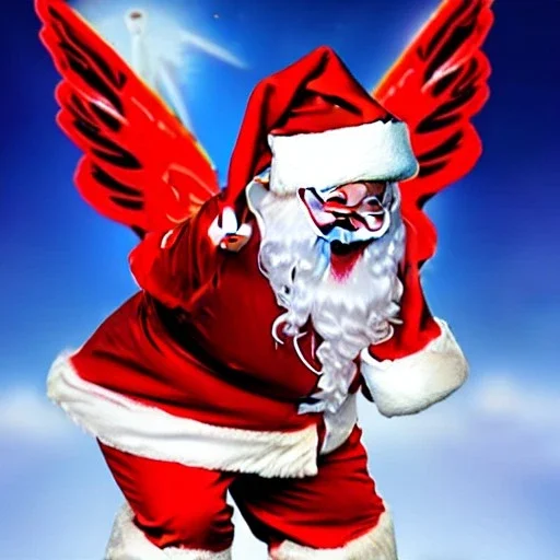 wings, freaky Santa with wings, laughing, flying, satan wings