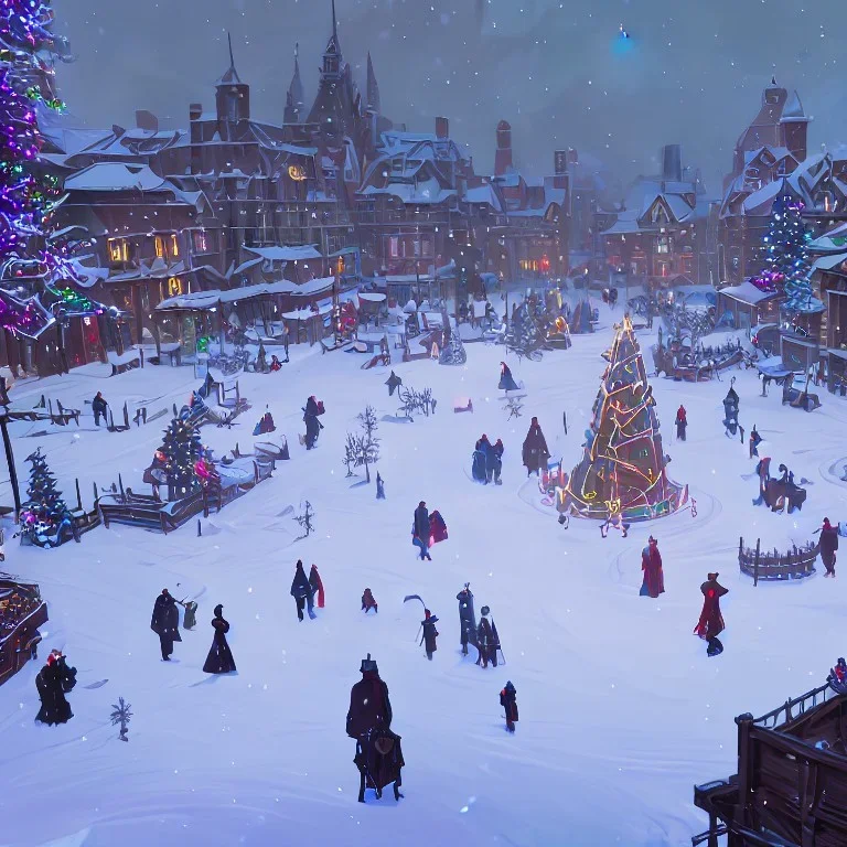 A snowy warlock Christmas festivities in town square