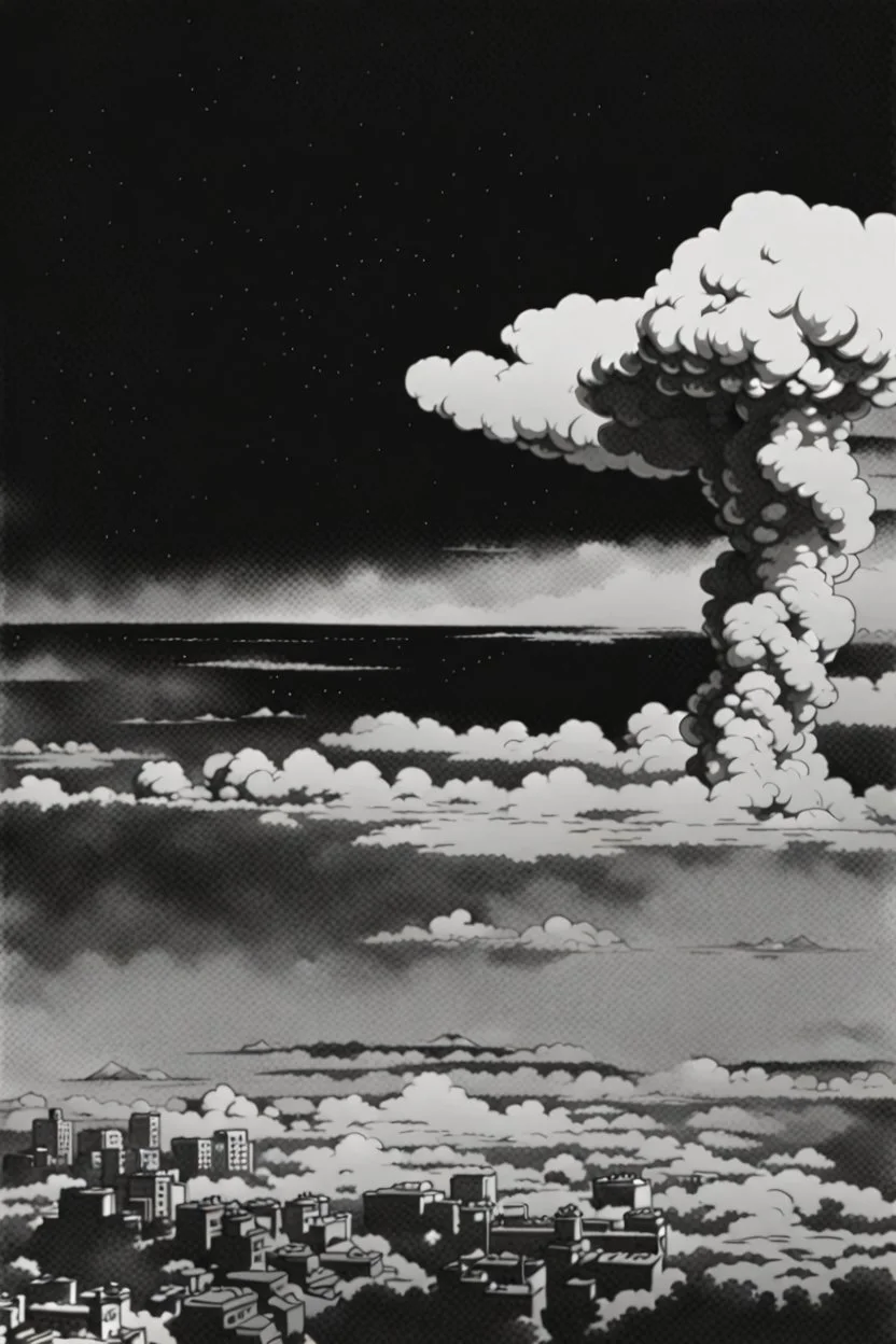 Hiroshima bomb, line arts, manga style