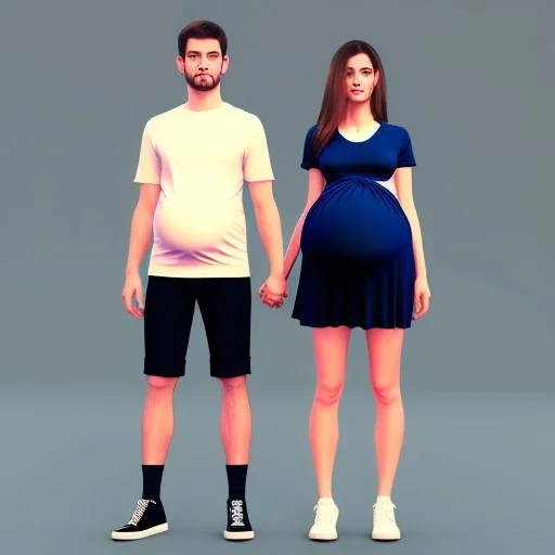 pregnant couple wearing clothes