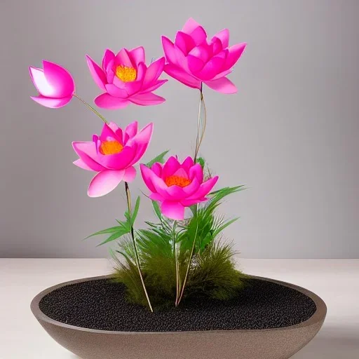 pink lotus, Neutral Curvy Lines Modern Zen Garden