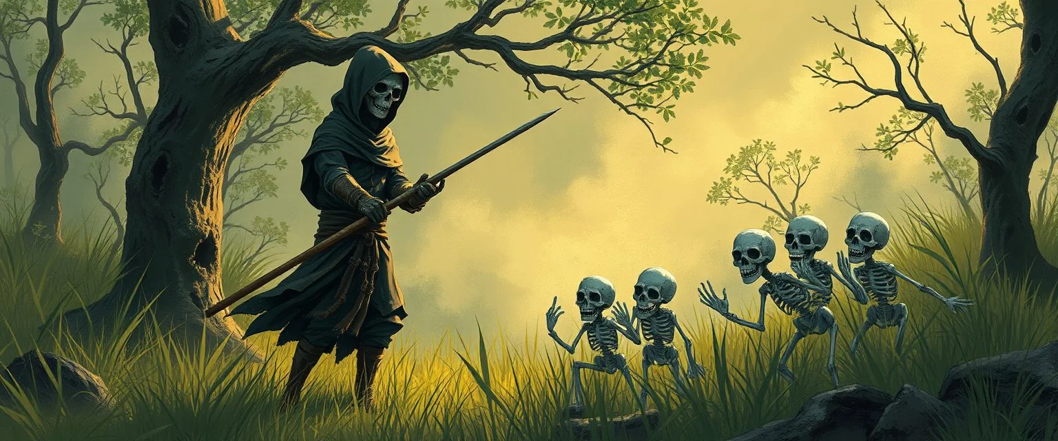 ninja necromancer in the wild, raising skeleton babies