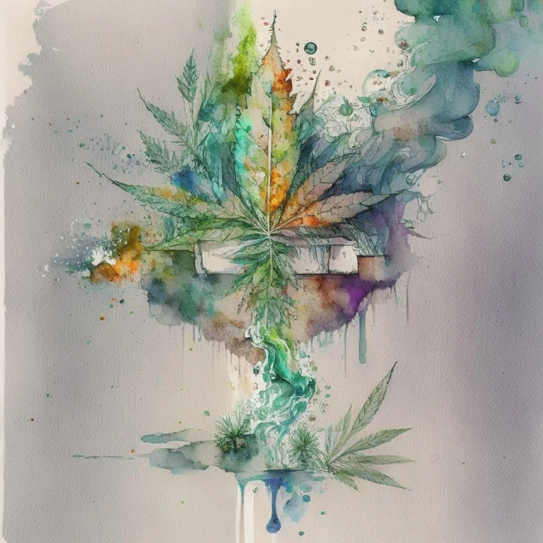 Create a visually captivating water colour sketch that represents the different stages of addiction and recovery, incorporating symbolic imagery of weed, smoke, and crushed weed.