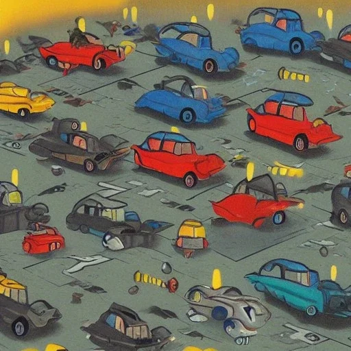 kaiju car traffic in miro style