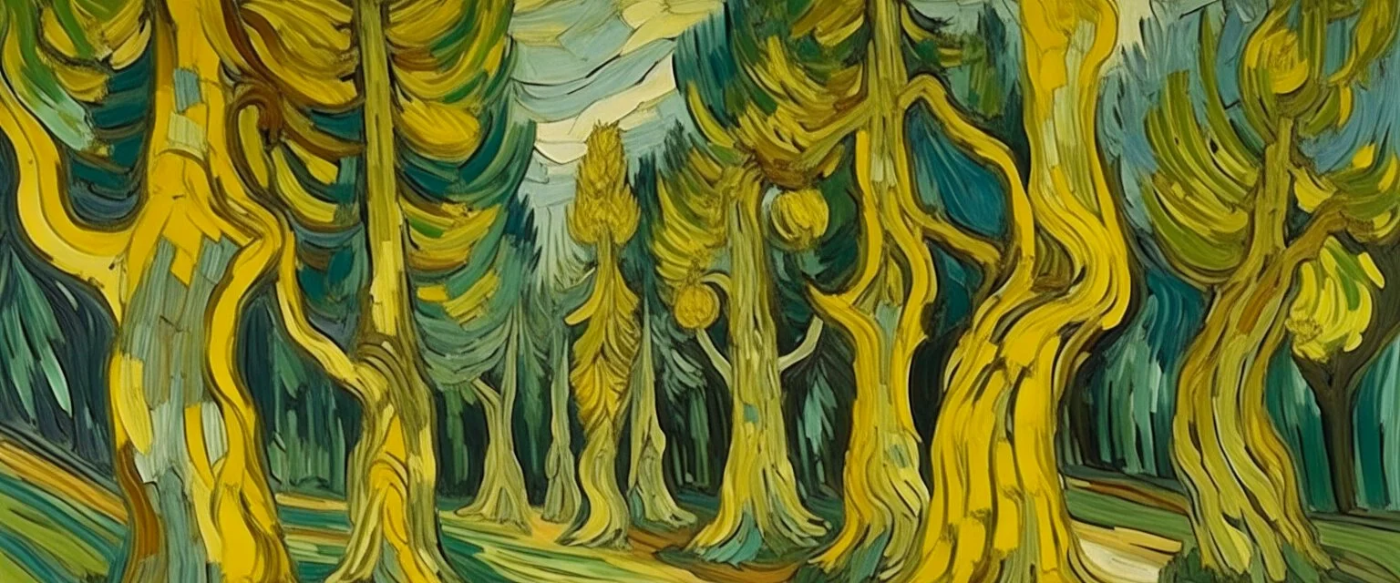 Pale yellow cypress gardens painted by Vincent van Gogh