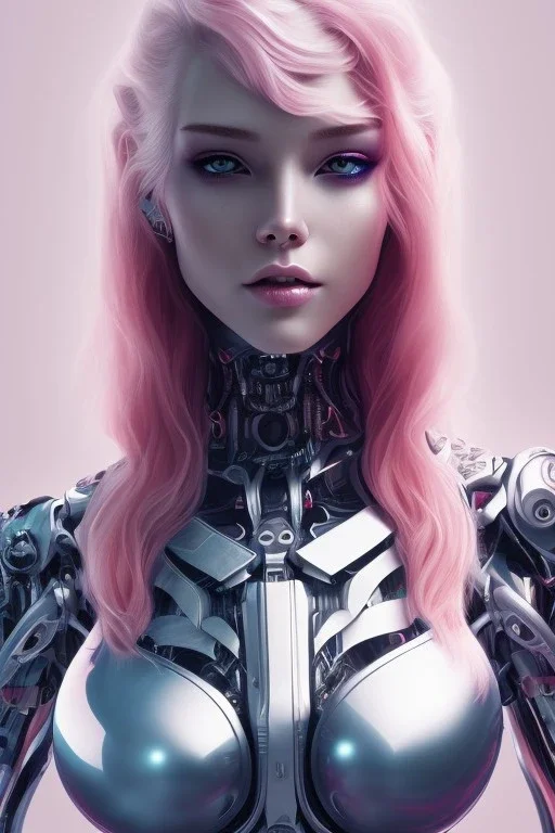 cyborg, pink hair, perfekt eyes, smile, real