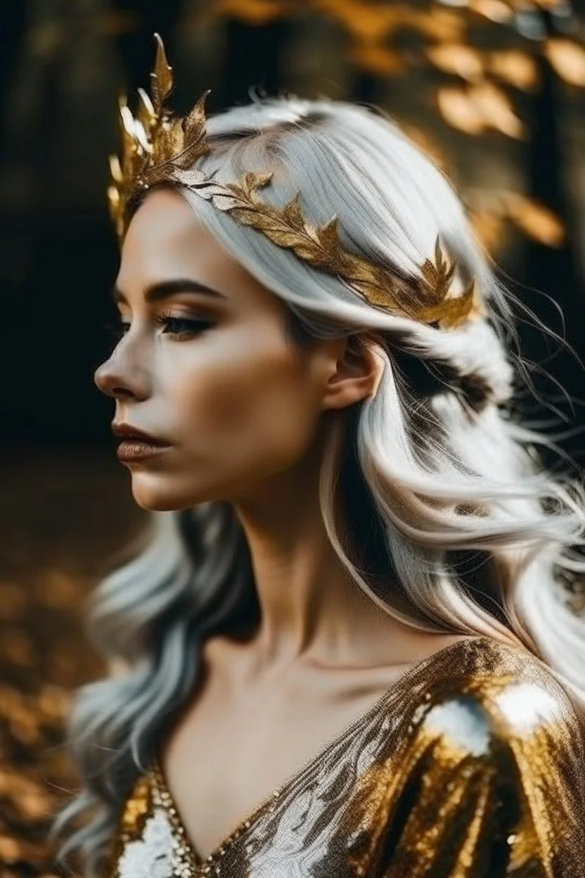 Woman queen gold silver hair nature