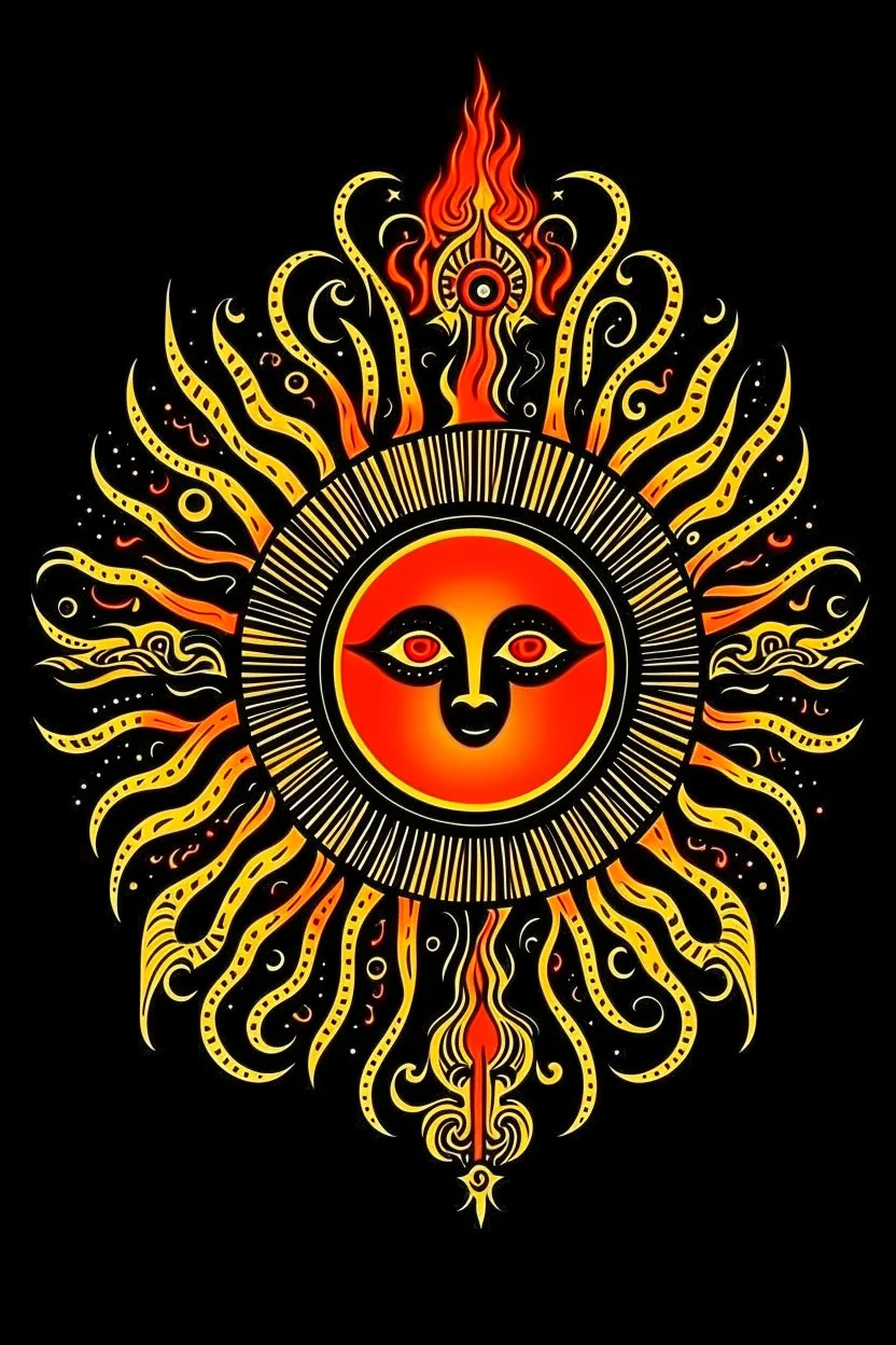 European pagan symbol Black sun art with fire