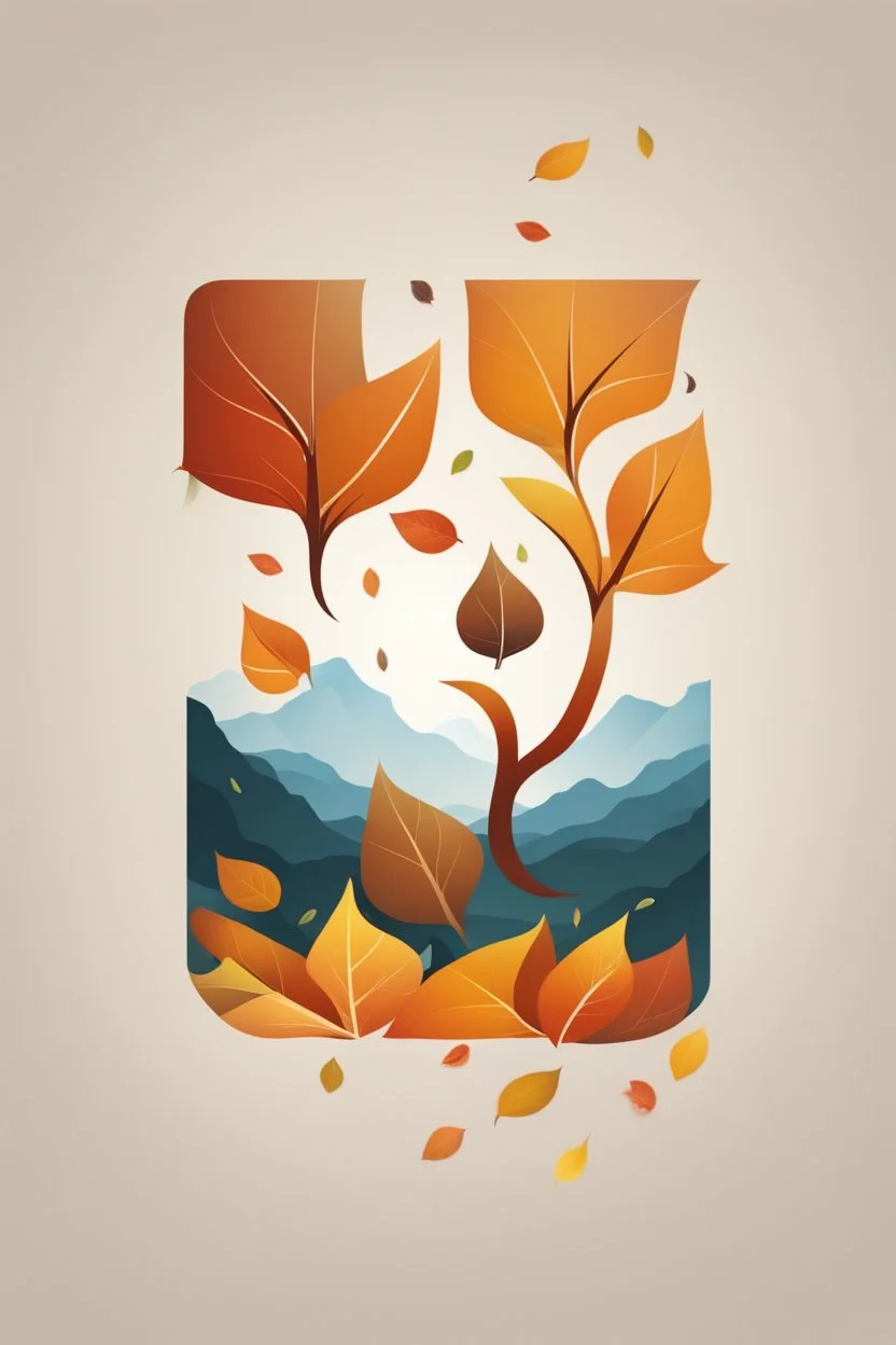 square logo , landscape with leaf fall, flying leaves