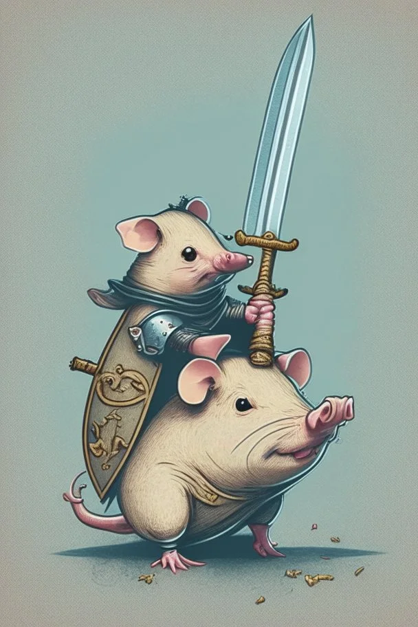 Design of a mouse holding a sword riding on a pig