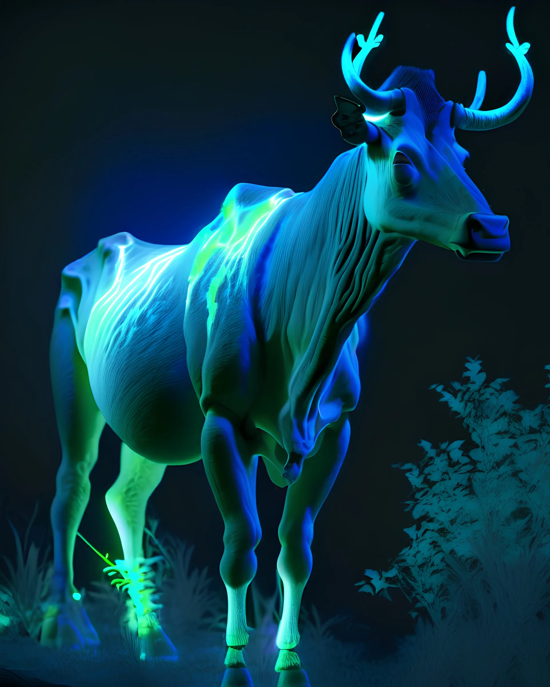 bioluminescent herbivore ungulate creature, 8k resolution, photorealistic, ultra detailed